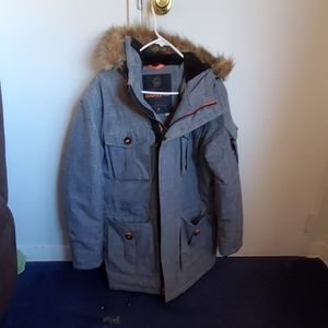 Grey jacket with orange lining & blue army inside